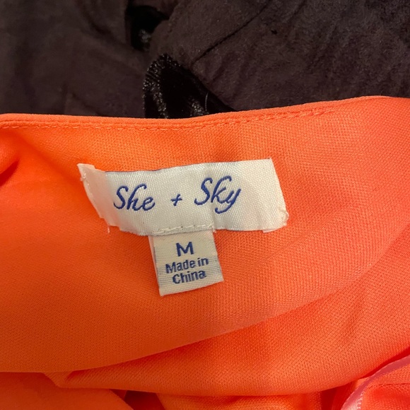 Bright coral peplum tank top with surplice neckline and tie - Picture 4 of 4